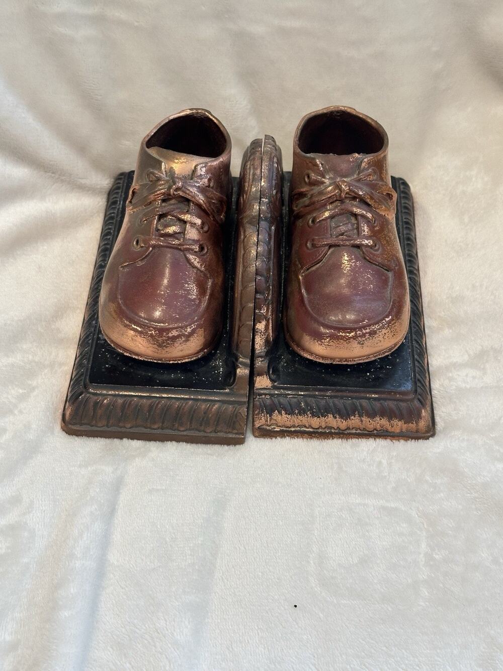 Vintage Copper Colored Bronzed Pair Baby Shoes Bookends Display set of 2